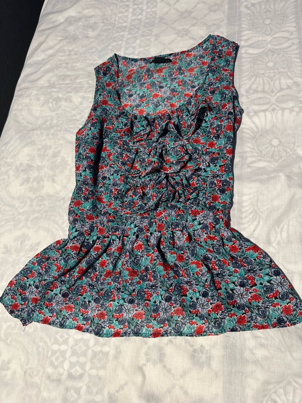 Twentyone Teal and Red Floral Ruffle Peplum Camisole
